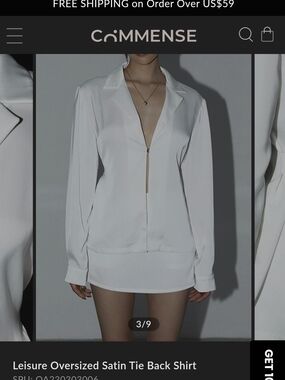 Commense Cream Satin Zip-Front Oversized Shirt